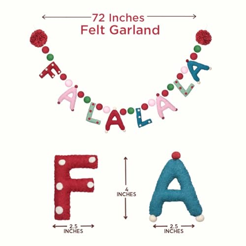 Image of Folkulture Christmas Garland for Mantle Decorations, 72 Inches Wool Felt Ball Garland for Xmas Party, Holiday Home Decor & Wall Decorations, Easy to Hang Garland Christmas Decor (Falala)