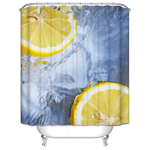 Rideau de douche textile KnSam étanche motif citron avec œillets