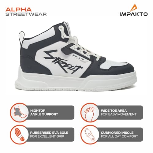 Image of Impakto Alpha Street Sneaker for Men | Lightweight & Soft Cushioned Insole | Padded Collar | High Top Streetwear Causal Shoes | Anti-Skid Sole | Lace-Up Shoes for Casual Outings,Walking & Gym