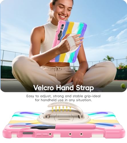 Image of BRAECN Case for Samsung Galaxy Tab S10 Lite / S10 FE / S9 FE 5G / S9 / S8 / S7 | 10.9 /11 inch Shockproof Heavy Duty Full Body Protective Cover with Hand Strap & Kickstand, Shoulder Strap, S Pen Holder Pink