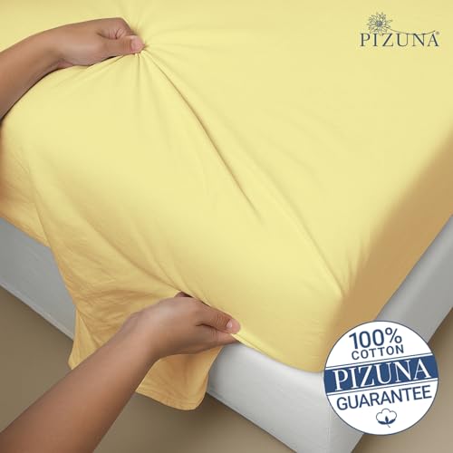 Image of Pizuna 100% Cotton Bedsheet Super King Size Mellow Yellow, 1000 Thread Count Long Staple Combed Cotton Flat Bedsheets 108x108 Inches with 4 Pillow Covers, Bed Sheet for Super King Size Bed