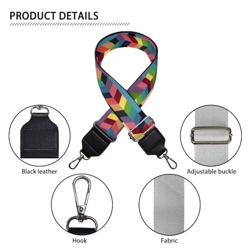 Image of TODIYADDU Colorful Geometric Patchwork Straps Replacement Crossbody Wide Shoulder Strap for Women Students Office Workers Suitable for Crossbody Bag Handbag Computer Bag Guitar Nice