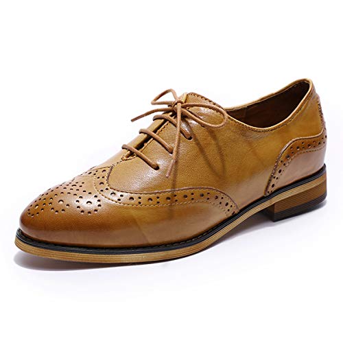 Mona Flying Women's Leather Oxfords Formal Round Toe Lace-Up Comfort Shoes #TOP4