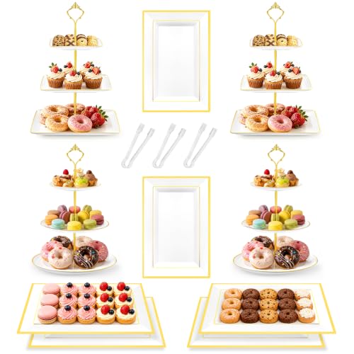 13 Pcs Dessert Display Set, 4 3-Tier Cupcake Stands, 6 Trays & 3 Tongs