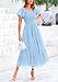 PRETTYGARDEN Women's Smocked Midi Tulle Dress 2025 Summer Puffy Short Sleeve Square Neck Ruffle Wedding Guest Party Dresses (Light Blue,Small)