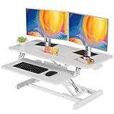 JOY worker Standing Desk Converter, 35" Wide Height Adjustable Sit Stand Up Desk Riser with Keyboard Tray, Desktop Workstation Riser for Home Office Computer Laptop, Particle Board, White