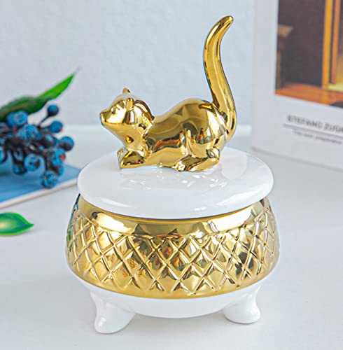 TURSGYZ Boîte de Rangement en céramique Ronde Blanche écureuil doré Pot de Rangement conteneur Table décoration de la Maison Cadeau
