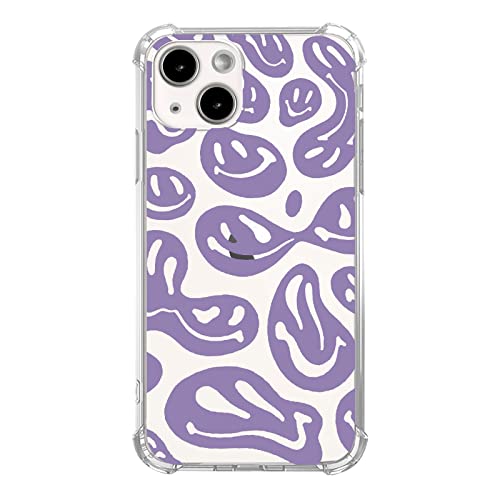 Qimulgociz Trippy Smile Face Clear Phone Case Compatible with iPhone 15,Cute Purple Smiling Face Case for Girls Boys Men and Women, Trendy Cool TPU Case Cover for iPhone 15