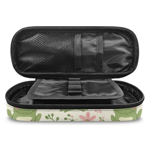 Image of Cute Frog Pencil Box for Girls Floral Pen Pouch Bag with Slots Large Capacity Pencil Case with Zipper Lightweight Pen Box Stationery Bags