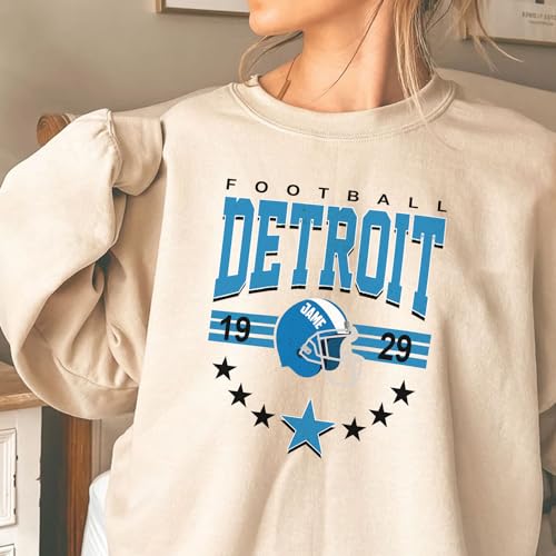 Personalized Detroit Football Sweatshirt, Custom Name Lion Crewneck Hoodie for Men Women, Game Day Gift for Detroit Fans3