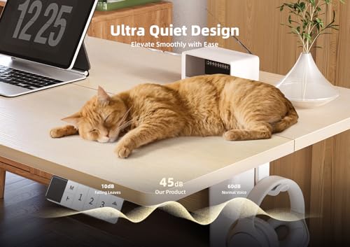 Image of Claiks Electric Height Adjustable Stand Up Desk, 35x20 Inches Sit Stand Desk for Home Office, Nature Top /White Frame
