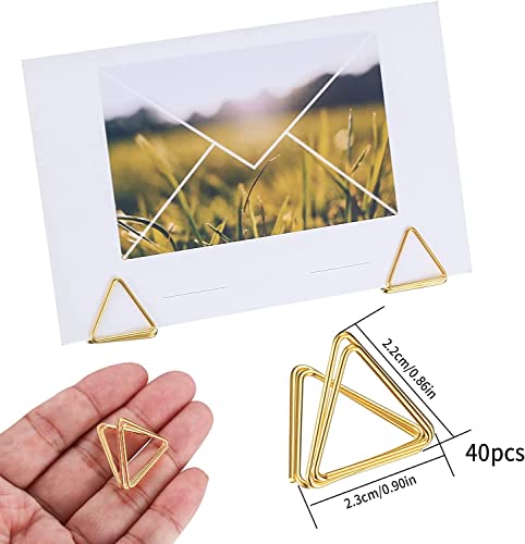 Woshilaods 40 Pcs Gold Triangle Place Card Holders, Table Card Number Holder Stands, Mini Name Place Card Picture Holder Clips Stand Holder For Wedding Party Centerpiece Table Setting #TOP1