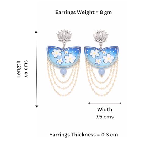 Image of KHOJ.CITY Ethnic Earrings for Women | Lightweight, Hand-Painted Chandbali with Pearl Chain | Handmade Jewellery for Women | Boho Earrings For Girls