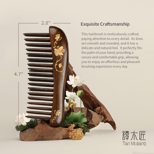 Peine de madera artesano TAN MUJIANG 4.7x2.0 pulgadas miniatura 3