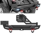 YZONA for JL JLU Rear Bumper with Spare Tire Carrier Compatible with 2018 2019 2020 2021 2022 2023 2024 2025 2026 Jeep Wrangler JL JLU with LED Lights, License Plate Frame, 2' Hitch Receiver, D-rings