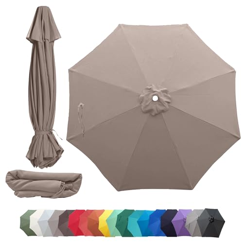 Formosa Covers - 9ft Market Patio Umbrella Replacement Canopy - 8 Ribs Top Canvas - 300D UV Protective and Water Resistant Umbrella Fabric - Premium Quality Replacement Canopy Cover ONLY (Taupe)