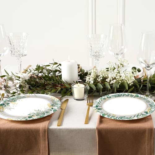 Qyeahkj 50 PCS Sage Green Oval Paper Plates Large 11” Disposable Eucalyptus Party Decorations Sage Green Supplies Favor for Holiday Bridal Shower Party Tableware Set - Thumbnail 7