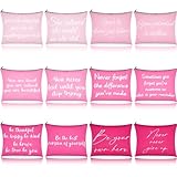 12 PCS Pink Inspirational Canvas Makeup Bags Bulk Makeup Bags for Women Inspirational Quotes Cosmetics Bags with Zipper Gift for Valentine's Day Christmas Graduation