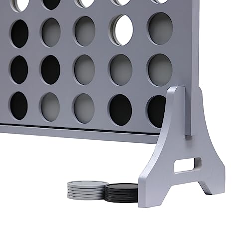 Image of Giant 4 in a Row Game for Family & Adults - Tailgating Pros Jumbo Grey Wooden Four in a Row Indoor & Outdoor Yard Game for Family Party Fun, Portable Activities for Patio, Backyard, and Camping