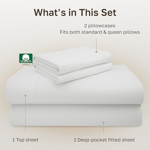 Image of California Design Den Full Bed Sheets Set - 600 Thread Count Sateen, 100% Cotton Sheets, Deep Pockets with All Around Elastic, Snug Fit, Durable Bedding Set - Antique Ivory Mist