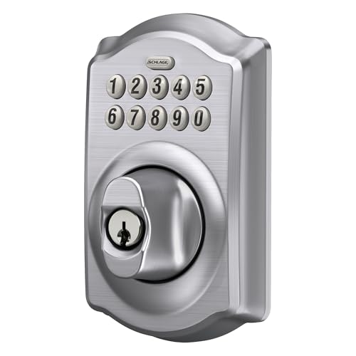 Image of Schlage BE365 CAM 626 Camelot Keypad Deadbolt, Electronic Keyless Entry Lock, Satin Chrome (Pack of 6)