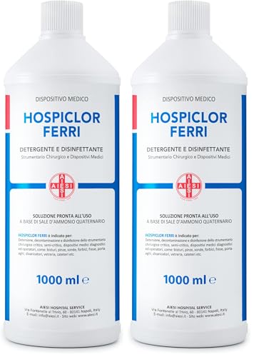 AIESI® Desinfektionsmittel für medizinische Instrumente und Geräte einsatzbereit basierend auf Benzalkoniumchlorid 1 Liter Flasche HOSPICLOR FERRI (Packung mit 2)