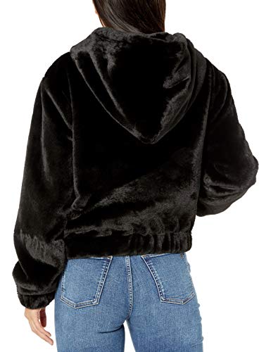The Drop Women's Sloane Faux Fur Zip Front Hooded Bomber Jacket Outerwear, -Black, S #TOP2