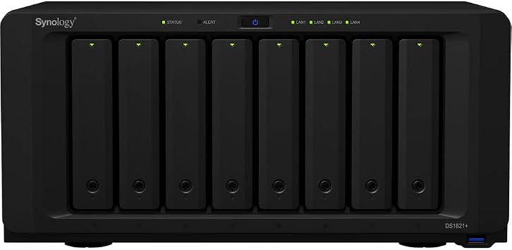 Synology DiskStation DS1821+ NAS Server with Ryzen 2.2GHz CPU, 32GB Memory, 32TB SSD Storage, 2TB M.2 NVMe SSD, DSM Operating System