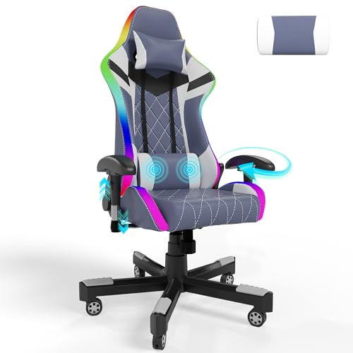 Homall Gaming Stuhl mit LED, 150 kg Belastbarkeit, Ergonomischer Bürostuhl RGB Beleuchtung und Lendenwirbelstütze, Gamer Sessel mit PU Leder
