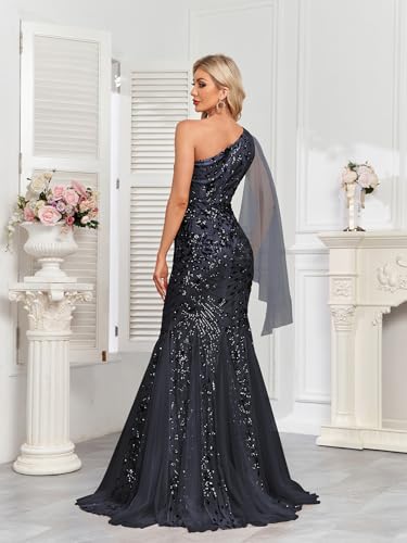 Image of One Shoulder Glitter Mermaid Dress for Mother of The Bride Women's Sexy Sequin Formal Gown