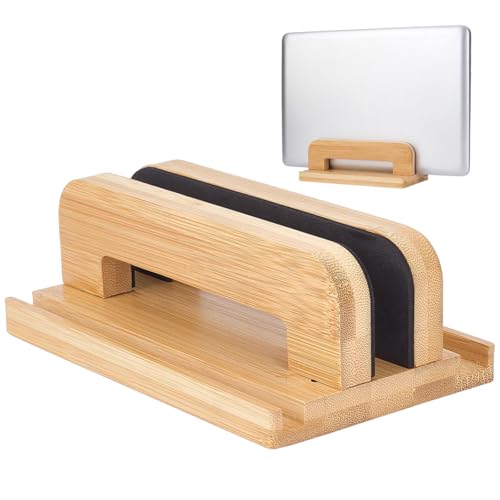 Support vertical 3 fentes pour ordinateur portable tablette et téléphone réglable en bois