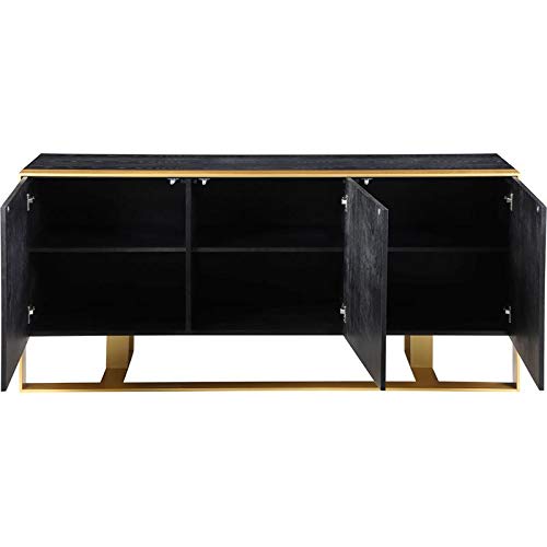 Meridian Furniture Sherwood Collection Modern | Contemporary Black Oak Wood Sideboard/Buffet With Brushed Gold Iron Base, 68" W X 18" D X 31" H #TOP2