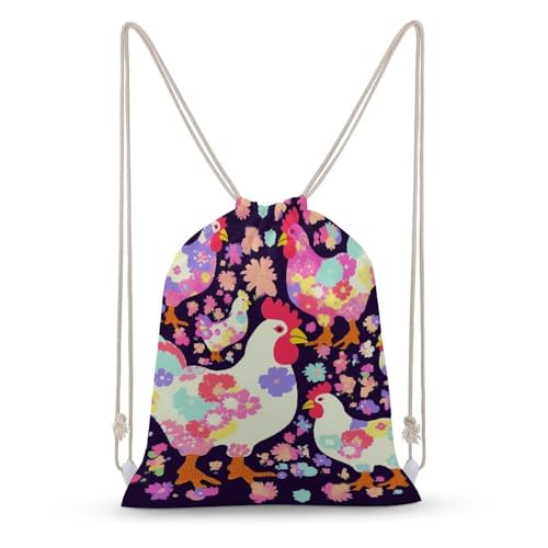 Flower Heart Chicken Drawstring Backpack String Bag Sackpack for Gym Shopping Beach Sport Yoga