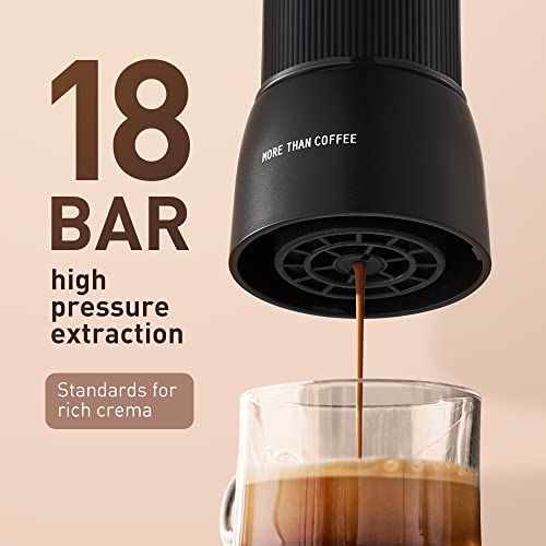 Zzuom Protable Espresso Machine, Compatible With Ground Coffee & Ns Capsules, 18 Bar Pressure For Rich Crema, Manual Espresso Maker, Perfect For Travel, Camping, Hiking (Black) #TOP4