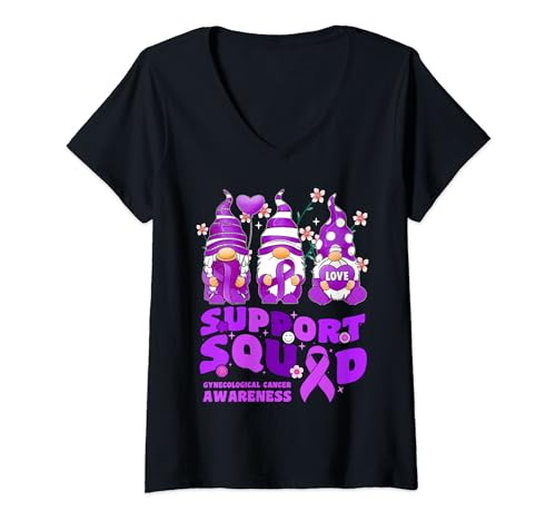 Femme Soutien Squad Gynécologique Cancer Sensibilisation Ruban combattant T-Shirt avec Col en V