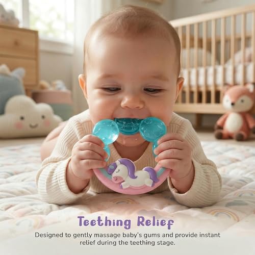 Image of Baybee Natural Silicone Baby Teether for 3-12 Months | Soft Unicorn Lightweight Teething Toy for Infants | BPA-Free Teethers Chew Toy Non-Toxic Food Grade Soother | Teething Relief for Babies