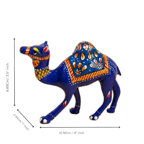 Image of eCraftIndia Handcrafted Blue Camel Decorative Showpiece for Home Decor | Traditional Rajasthani Hand-Painted Miniature Camel Figurine | Tabletop, Shelf & Office Decoration Gift