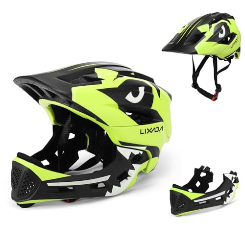 Lixada Casco Integrale per Bambini con Mento Staccabile - Bicicletta MTB BMX, Skateboard, Scooter - Casco Sportivo (Giallo-verde)