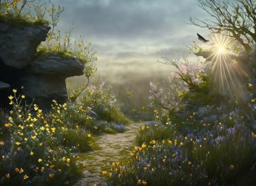 Tableau sur toile fleurs 58x90 cm - Décoration murale nature paysage de printemps