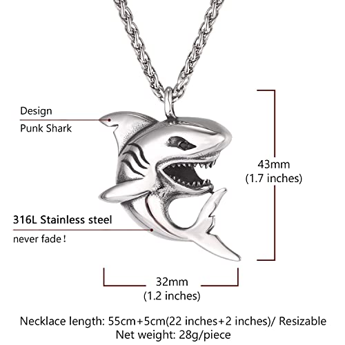 U7 Punk Shark Pendant Animal Jewelry With Stainless Steel Chain 22 Inch #TOP5