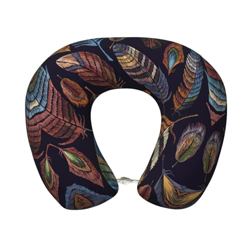 SamLng Almohada de viaje de espuma viscoelástica de plumas de pavo real, soporte para el cuello en forma de U, perfecta para ver películas, trabajar, conducir y relajarse