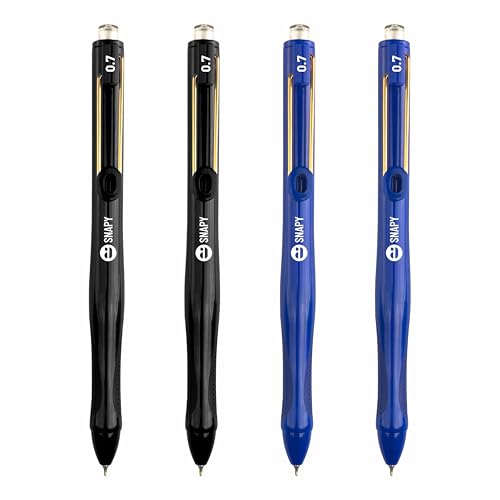 Image of Anupam Snapy Roller Gel Pen 0.7 mm, Waterproof Smooth Quick-Dry Dark Ink, Comfortable Grip Exam & Office Pen, Refillable (2 Blue Body BlueInk, 2 Black Body BlackInk)
