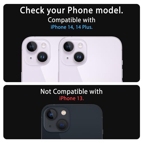 Image of ArmourPro Premium Camera Lens Protector Tempered Glass Compatible For iPhone 14 Plus and iPhone 14 Tough HD Individual Aluminum Alloy Rings 9H Camera Cover , Scratch-Resistant,Camera Lens Protection| Purple