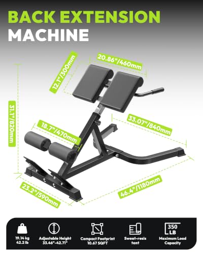 Image of Roman Chair Back Extension Machine with 350 LBS Capacity | Adjustable Hyperextension Bench, Adjustable Pads for Lower Back, Glutes, Core Strength Training