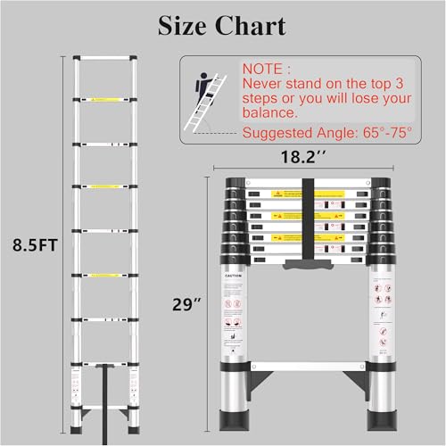 Image of Telescoping Ladder, 8.5 FT Aluminum Extension Ladder, 330 Lbs, Silver | Telescopic & Retractable, Collapsible Extendable Ladder for House, Roof, RV & Travel Trailer