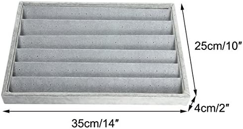 Evilandat Grey Velvet Jewelry Tray Showcase Box Storage Case Organizer Cufflinks Holder 35 x 25 x 4 cm