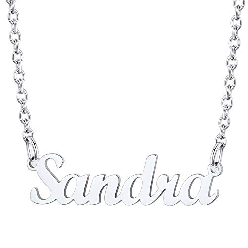 Custom4U Sandra Name Necklace Stainless Steel - Sandra Name Plated Pendant - Sandra Name Gift Bridesmaid Birthday Jewelry Gift for Girls Women