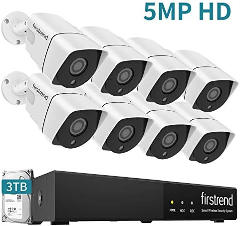 PoE Security Camera System 5MP 8CH NVR with 3TB Hard Drive and 8PCS 5MP P2P Indoor Outdoor Video Camera System 65FT Night Vision Free APP