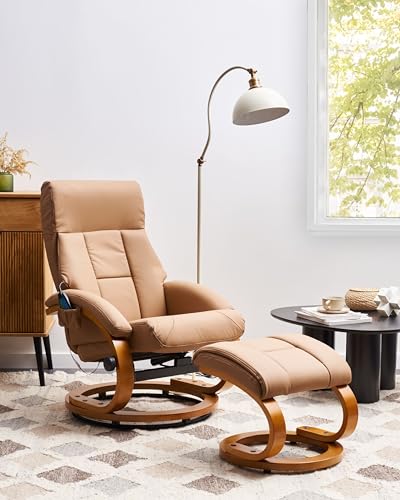 Beliani Massagesessel mit Heizfunktion, Timer und Fußhocker Kunstleder sandbeige Force – Bild 3