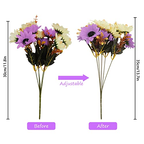 Tepaler Artificial Daisy Flowers, 4 Bundles Outdoor Fake Flowers With 10 Sunflowers Head Summer Faux Flowers For Window Box Garden Porch Centerpieces Wedding Purple #TOP5